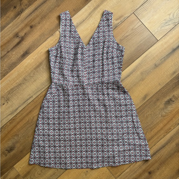 Women’s Gap Dress, Navy, Red & White Geometric Pattern, Lined Linen, Size 12T - Picture 2 of 9